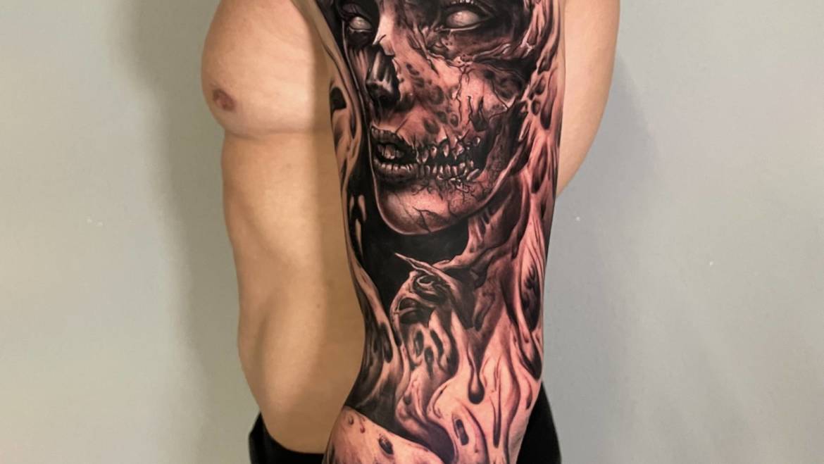 Kéké le boucher bras skull portrait
